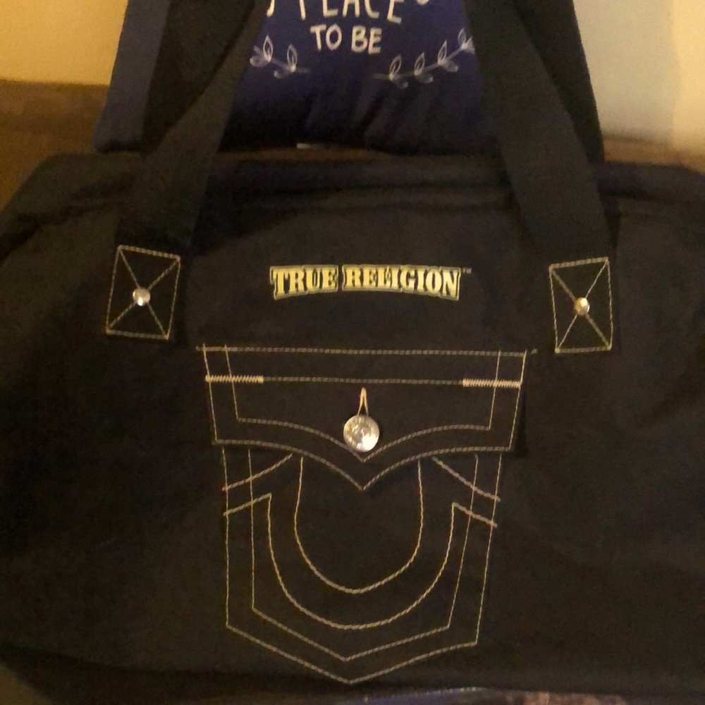 True Religion Black Canvas Duffle Travel Bag
